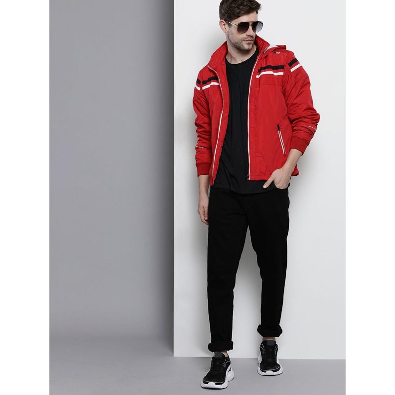 The Indian Garage Co Men Red Hooded Full Sleeves Jacket (XL)