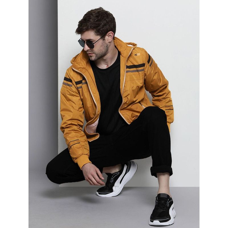 The Indian Garage Co Men Yellow Hooded Full Sleeves Jacket (L)