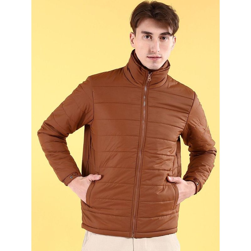 The Indian Garage Co Men Tan Solid High Neck Full Sleeves Jacket (L)