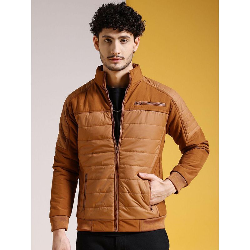 The Indian Garage Co Men Tan Solid High Neck Full Sleeves Jacket (XL)