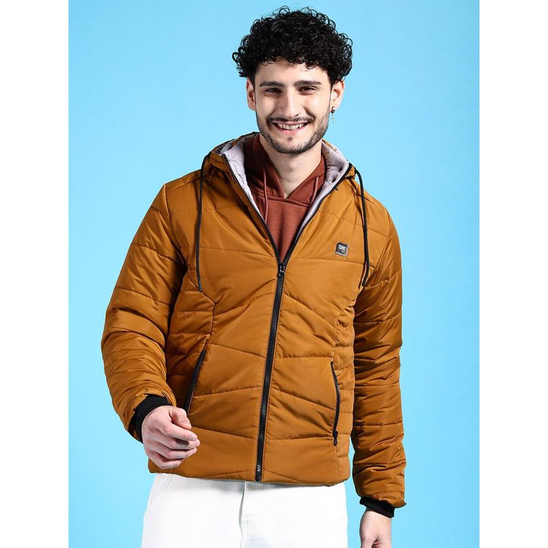 The Indian Garage Co Men Mustard Solid Hooded Full Sleeves Jacket (M)