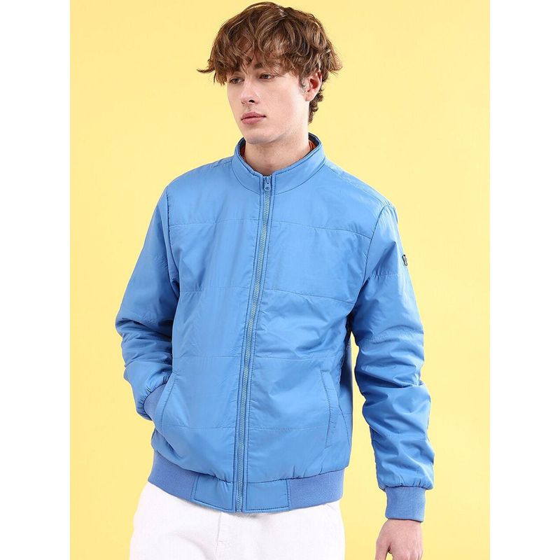 The Indian Garage Co Men Light Blue Solid High Neck Full Sleeves Jacket (M)