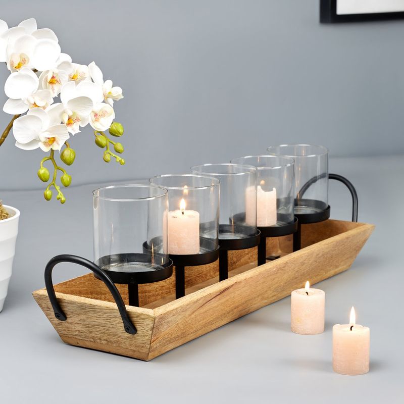 HomeTown Venice Wood And Metal Modern Candle Tray Holder 59X5X12 Cm Brown Buy HomeTown Venice