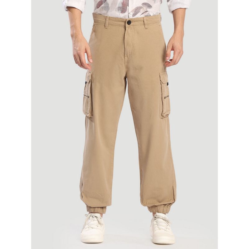 Bene Kleed Men Beige Cotton Solid Relaxed Fit Cargo (28)