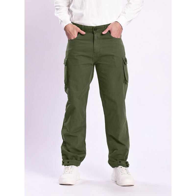 Bene Kleed Men Olive Cotton Solid Relaxed Fit Cargo (28)