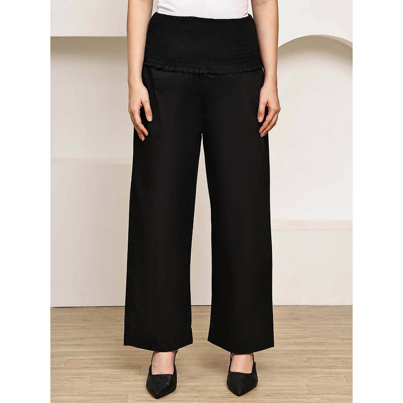 Secret Wish Black Solid Poplin Maternity Pant (L)