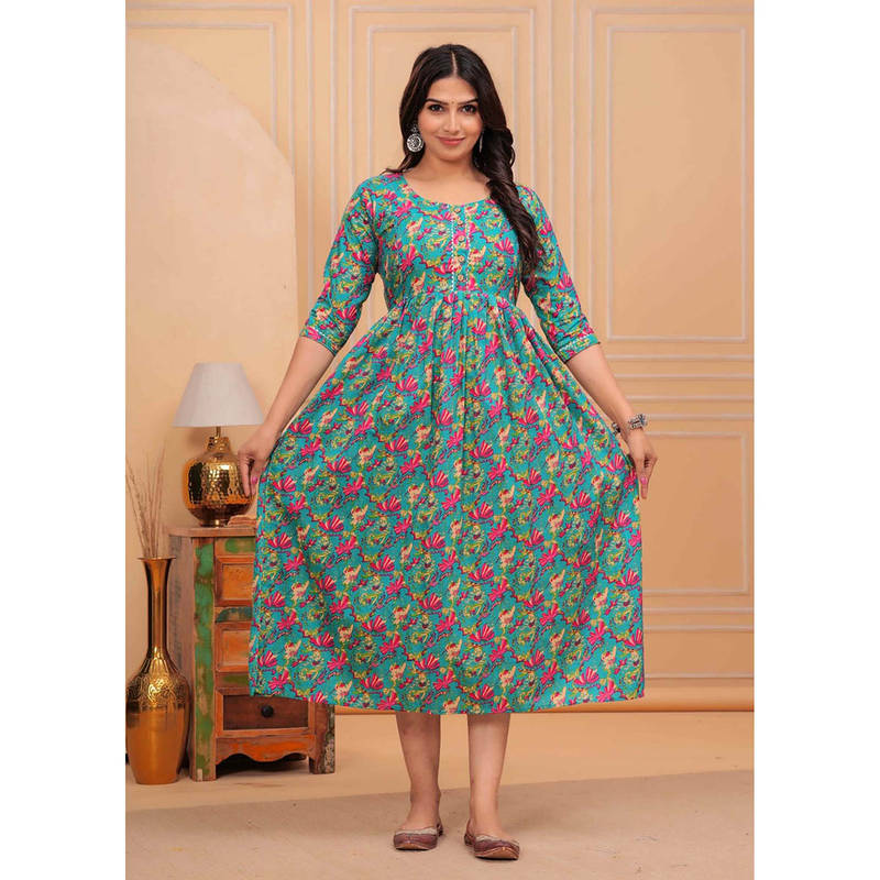 UrbanRang Teal Grove Maternity Dress with Concealed Feeding Zippers (S)