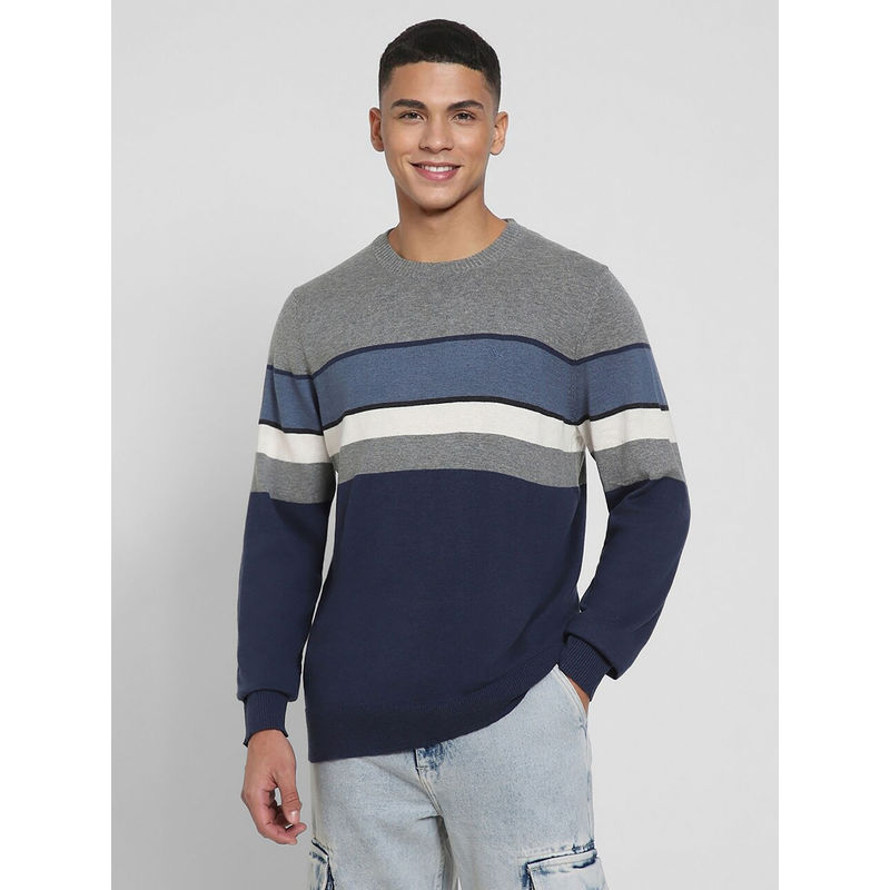 American Eagle Navy Blue Striped Crew Neck Sweater (XS)