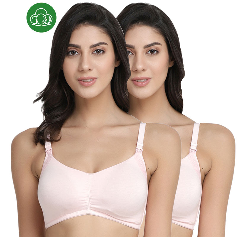 Inner Sense Organic Antimicrobial Soft Feeding Bra with Removable Pads Pack of 2 - Pink (38B)