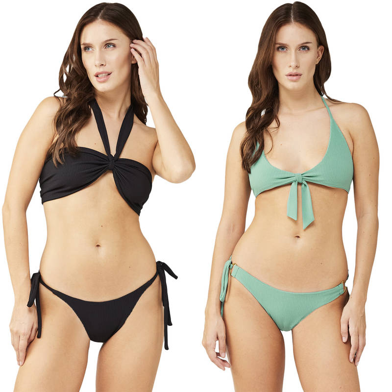 Secrets By ZeroKaata Women Assorted Stretchable Ribbed Swim Bikini Set (XS)