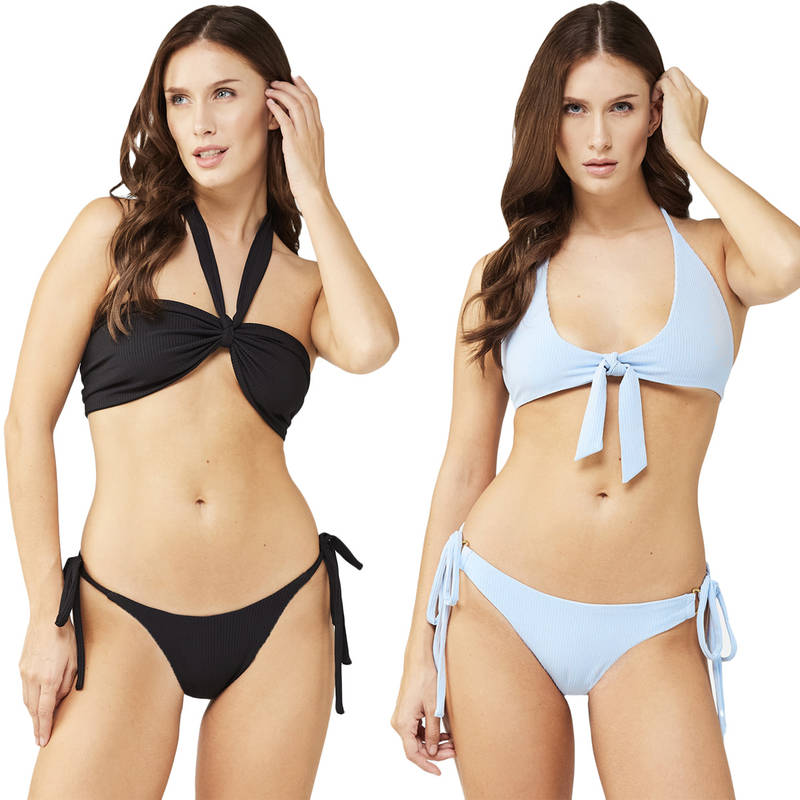 Secrets By ZeroKaata Women Assorted Stretchable Ribbed Swim Bikini Set (XS)