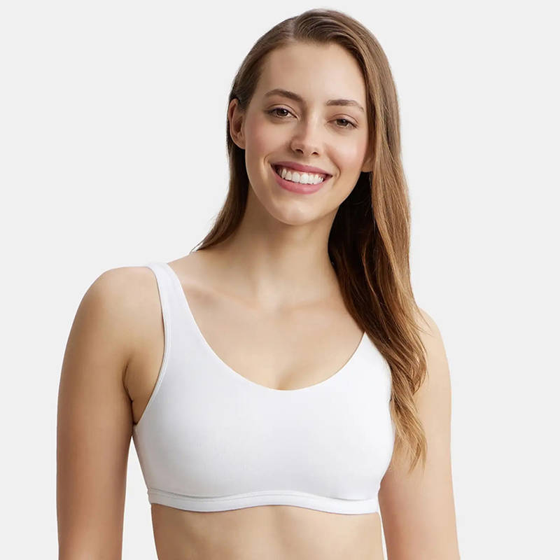 Jockey 1550 Women Super Combed Cotton Elastane Slip On Lounge Bra - White (XL)