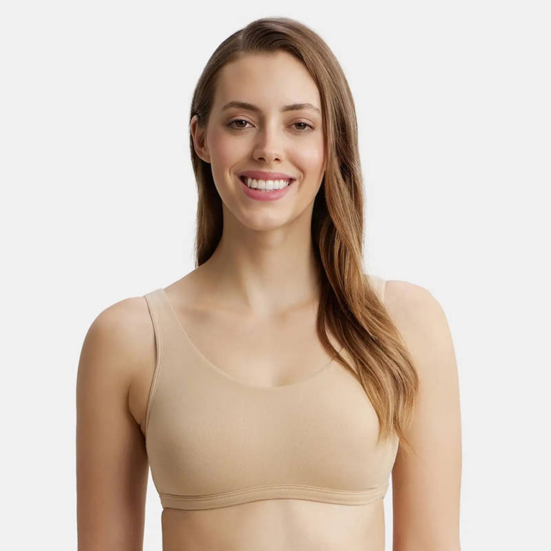 Jockey 1550 Women Super Combed Cotton Elastane Slip On Lounge Bra - Light Skin (M)