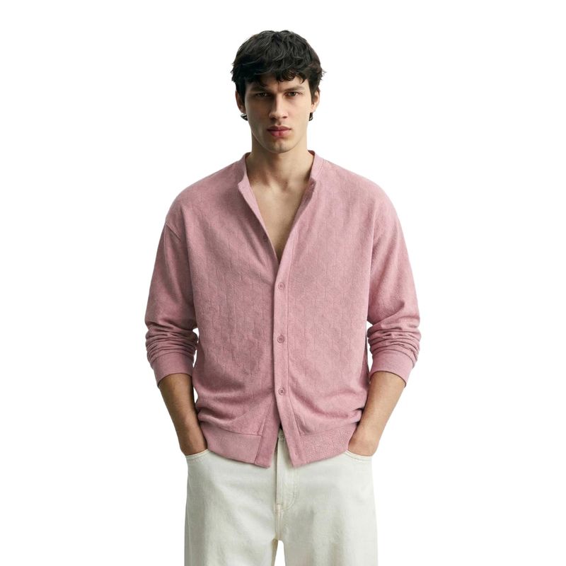 The Indian Garage Co Mens Pink Oversized Fit Textured Full Sleeves Shirt (M)