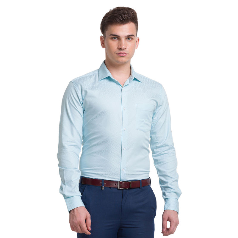 Park Avenue Men Light Blue Textured Shirt (XL) (XL)