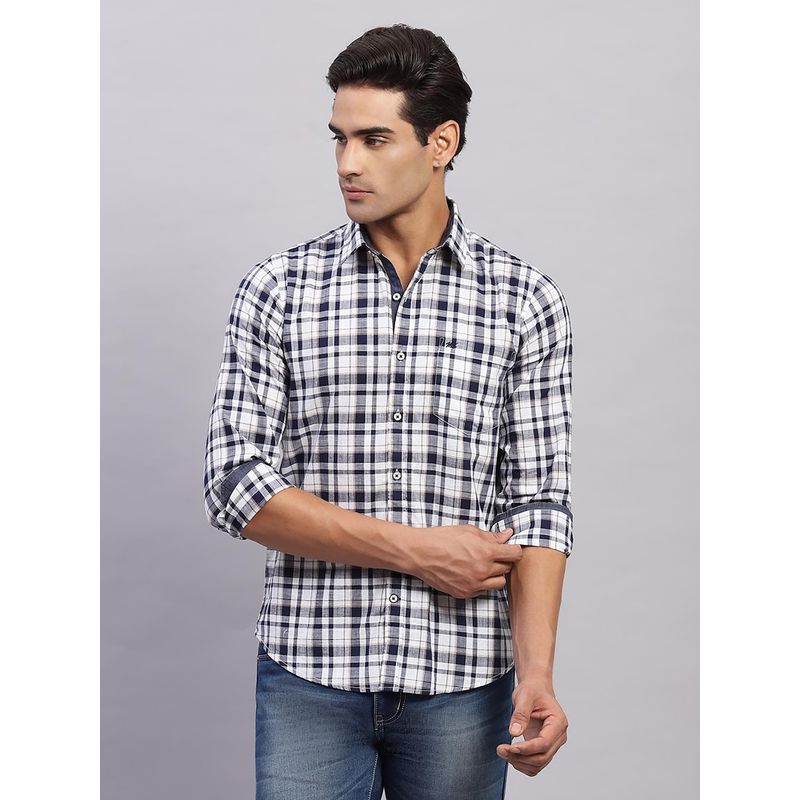 Monte Carlo Mens Checkered White Collared Neck Full Sleeve Shirt (3XL)