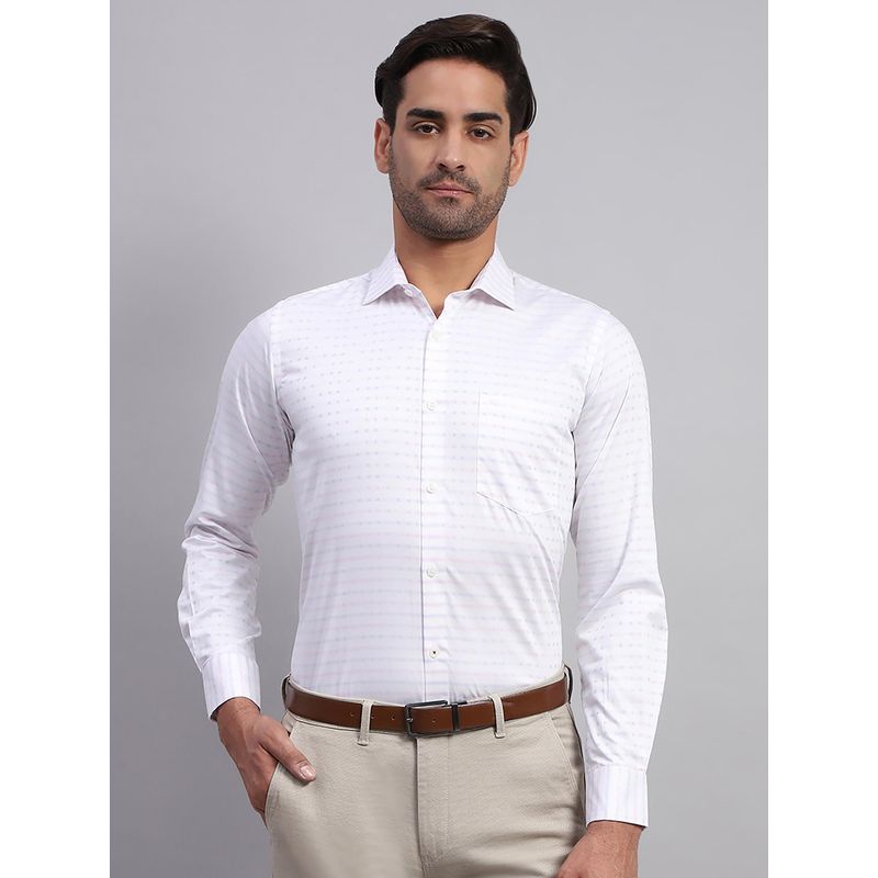 Monte Carlo Mens Printed White Collared Neck Full Sleeve Shirt (L)