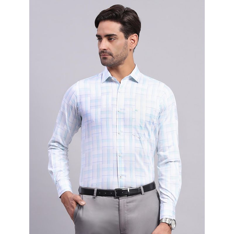 Monte Carlo Mens Checkered Off White Collared Neck Full Sleeve Shirt (XL)