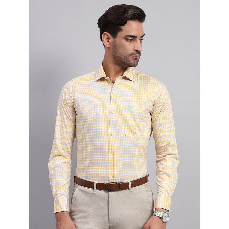Monte Carlo Mens Checkered Lemon Collared Neck Full Sleeve Shirt (M)
