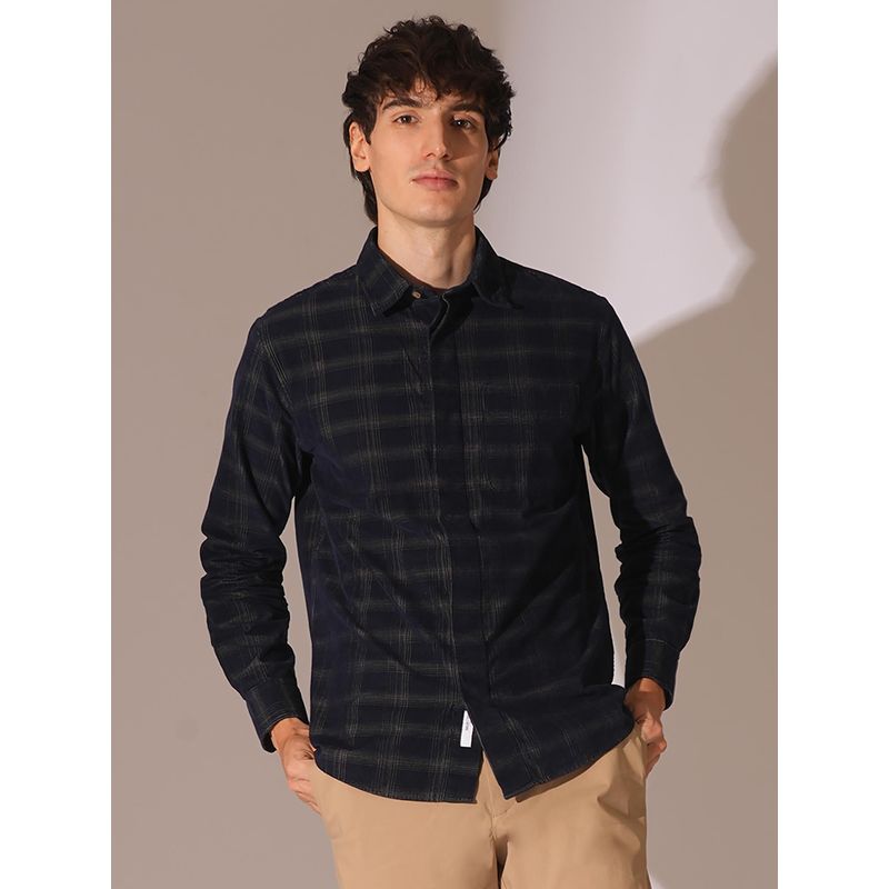 Selected Navy Blue Corduroy Check Shirt (S)