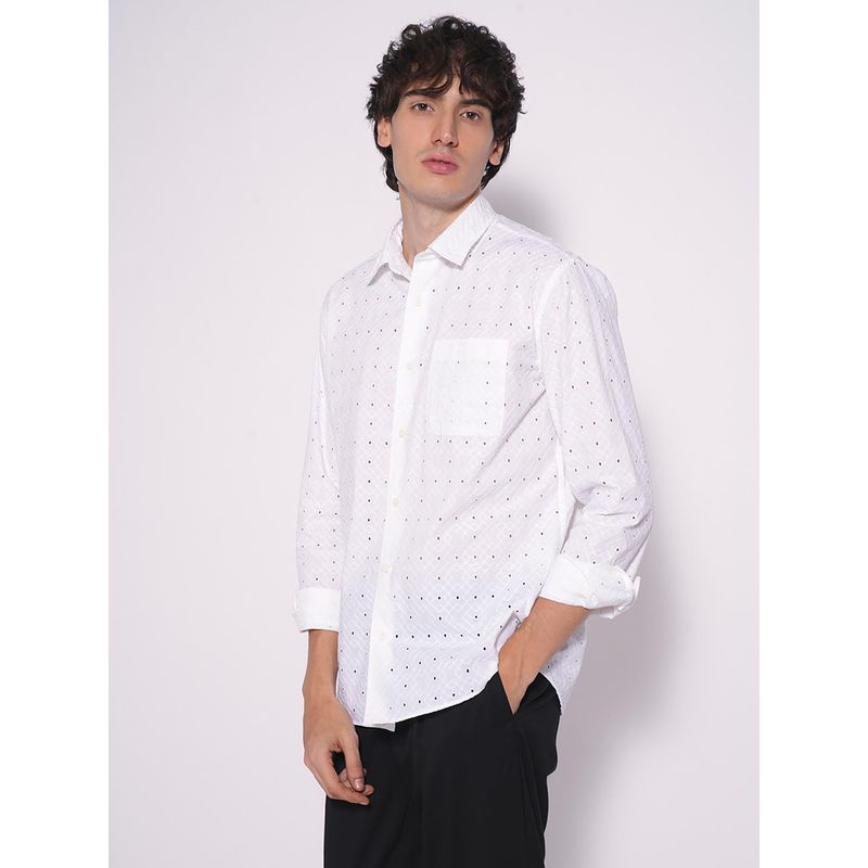 Selected White Schiffli Cotton Shirt (S)