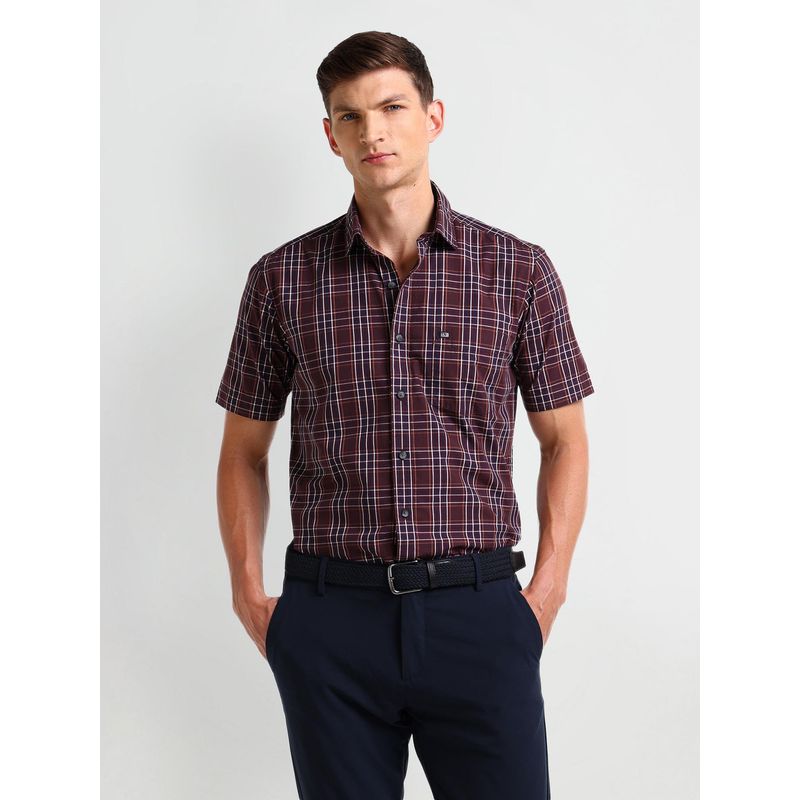 Arrow Sports Tartan Checked Cotton Shirt Maroon (38)