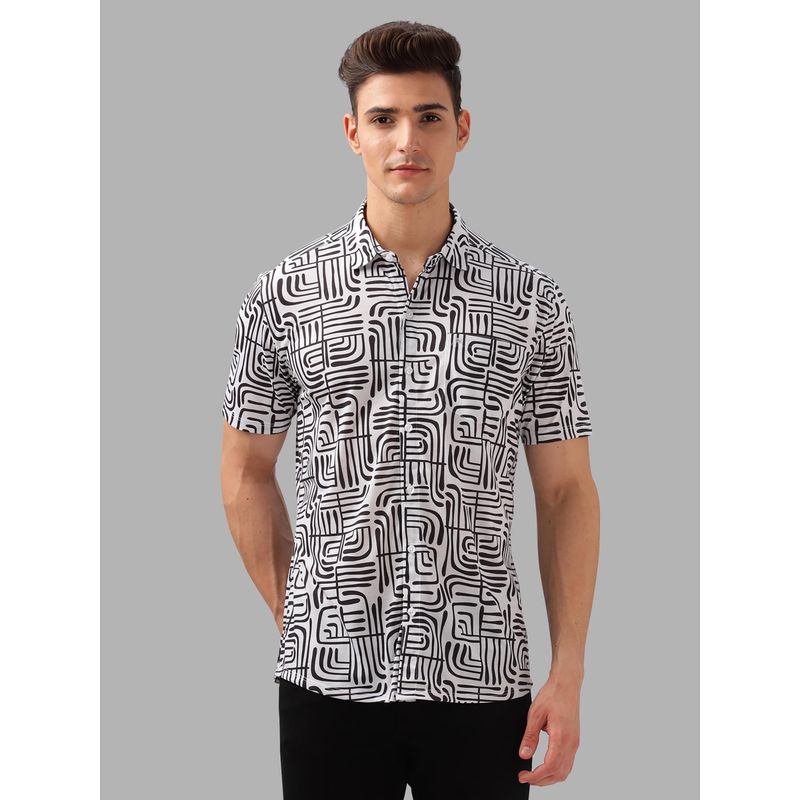 BULLMER Black Trendy Regular Fit Printed Causal Half Sleeve Shirt for Men (S)