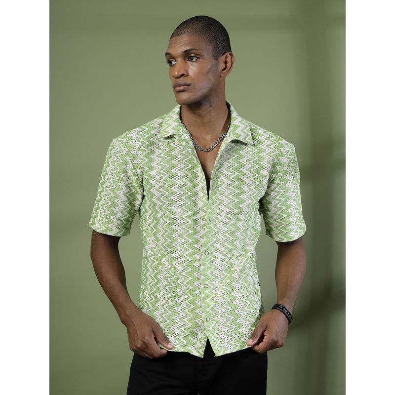 RIGO Men Green Crochet Shirt (S)