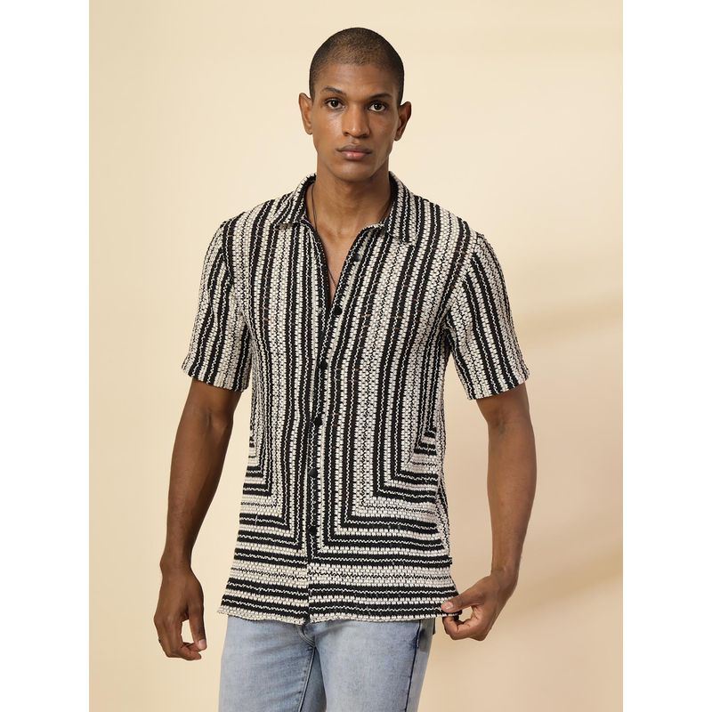 RIGO Men Black and White Crochet Shirt (S)