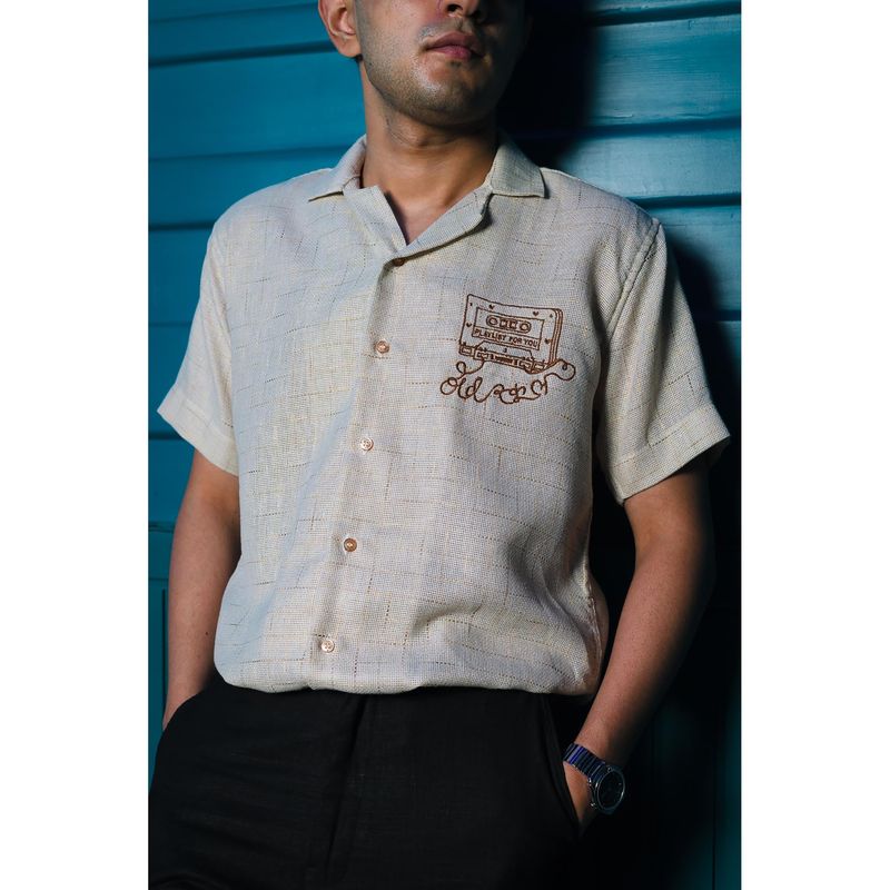 JAVINISHKA Jute Old School Embroidered Linen Shirt - Beige (L)