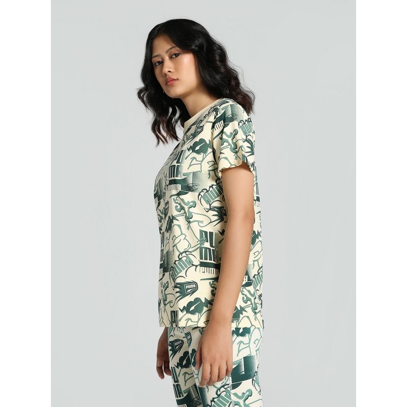 Puma Classics and Love Aop Womens Cream T-Shirt (XS)