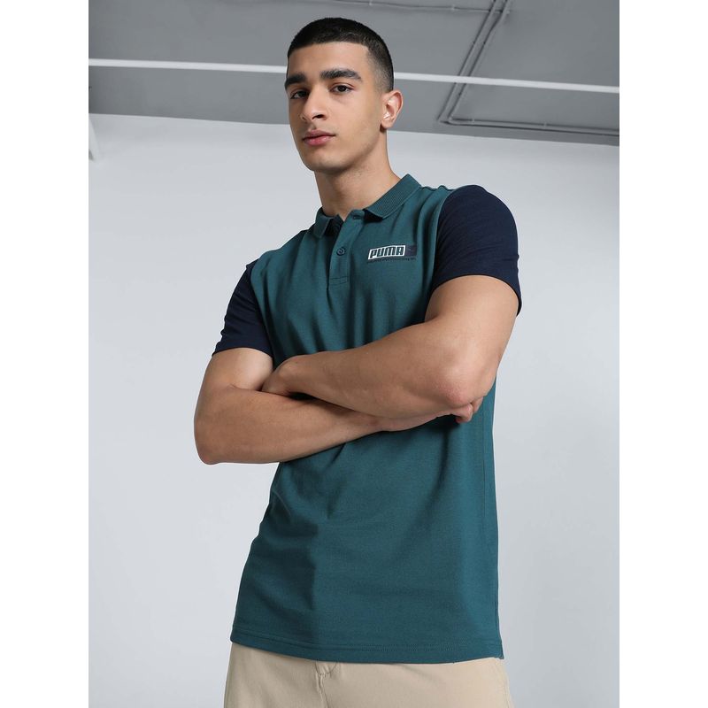 Puma Ess Contrast Sleeve Mens Green Polo T-Shirt (S)