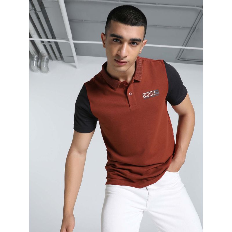 Puma Ess Contrast Sleeve Mens Brown Polo T-Shirt (S)