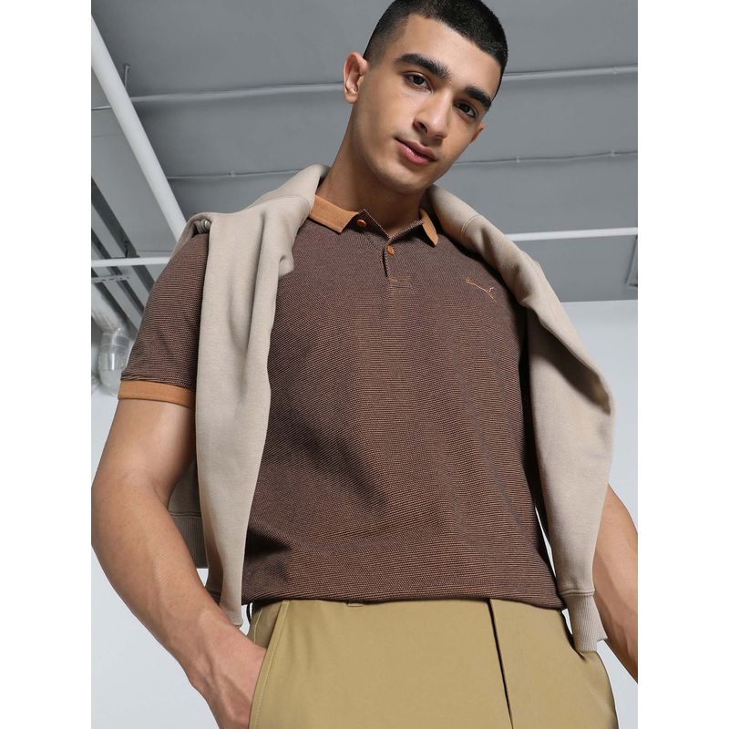 Puma Ess Elevated Textured Mens Brown Polo T-Shirt (XL)