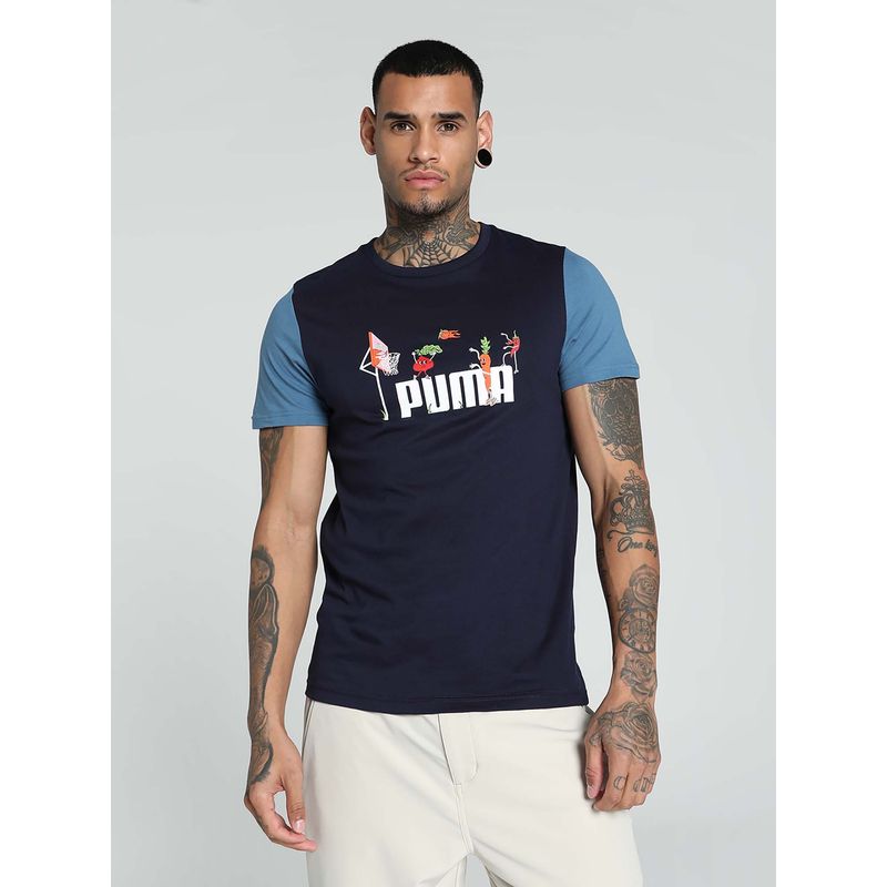 Puma Ess+ Contrast Sleeve Mens Blue T-Shirt (L)