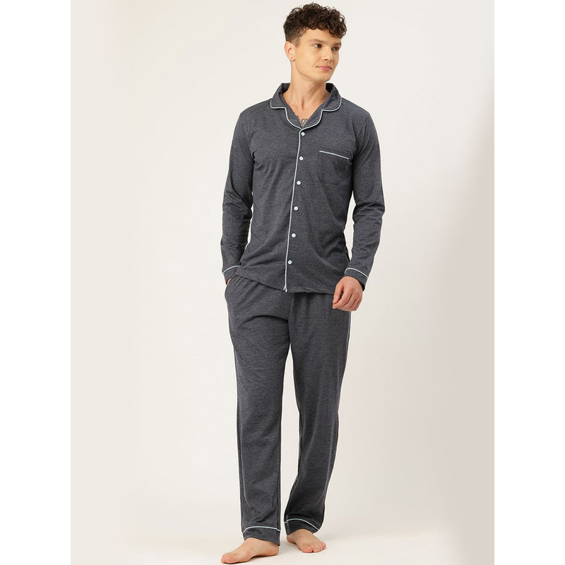 Nite Flite Mens Charcoal Grey Shirt with Pyjama (Set of 2) (L)