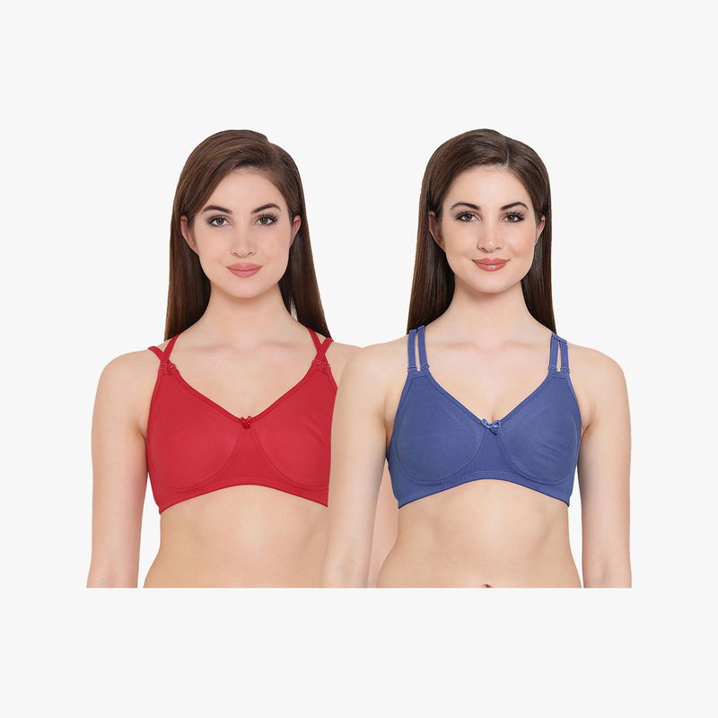 Clovia Pack Of 2 Cotton Non-padded Non-wired Full Coverage Multiway T-shirt Bra - Multi-Color (38B)