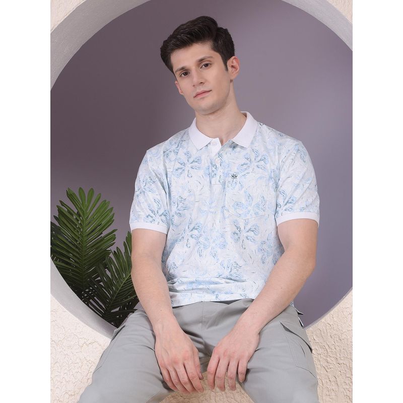 CRIMSOUNE CLUB Men Blue Floral Polo T-Shirt (S)