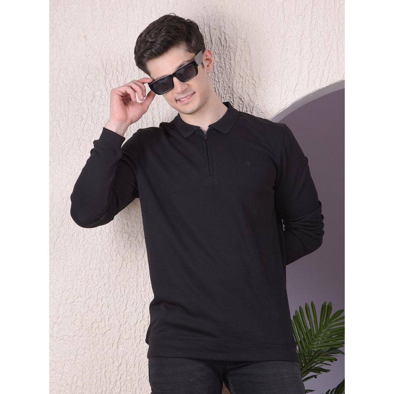 CRIMSOUNE CLUB Men Black Long-Sleeves Polo T-Shirt (S)