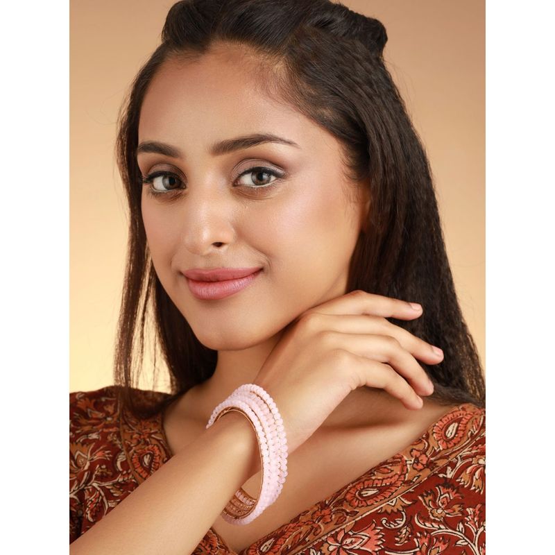 Priyaasi Pink Bead Studded Bangles (Pack of 4) (2.8)