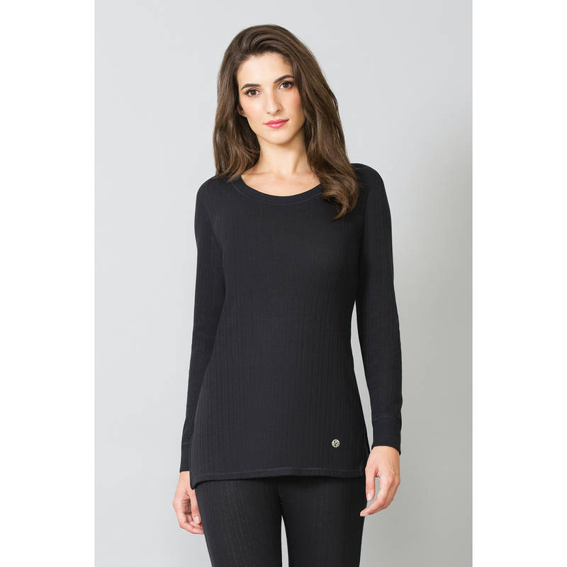 Van Heusen Women Antibacterial & Round Neck Thermal Top - Charcoal Melange (S)