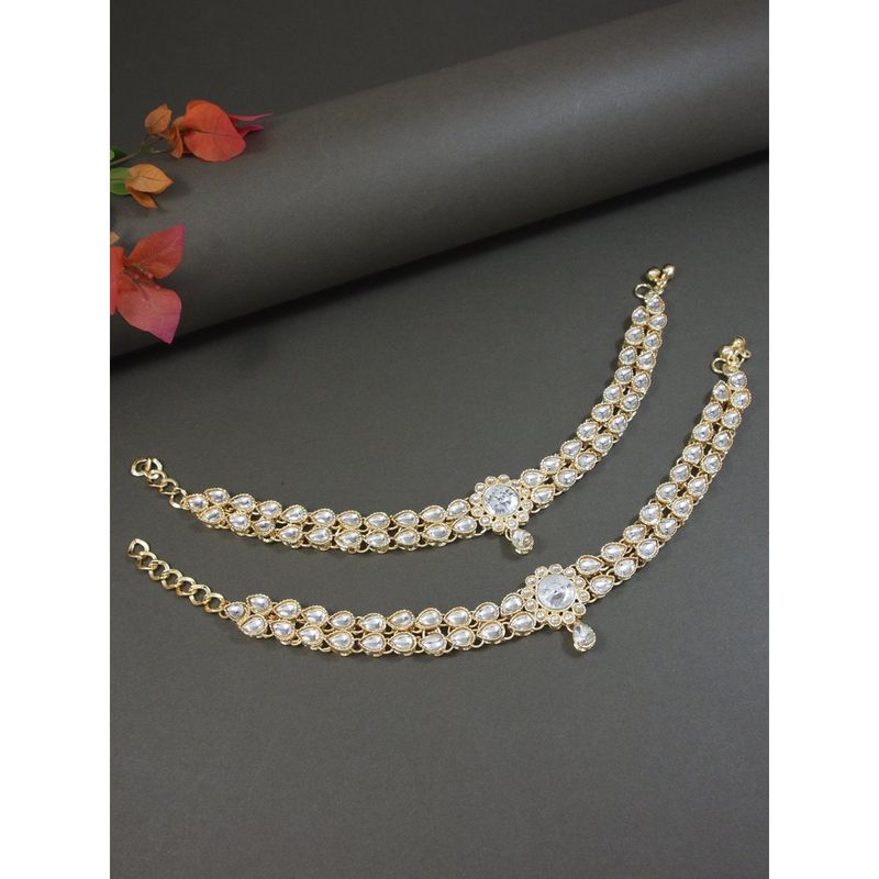 Traditional Alloy Gold Plated Kundan Pearl Payal Anklet for Women main image 0