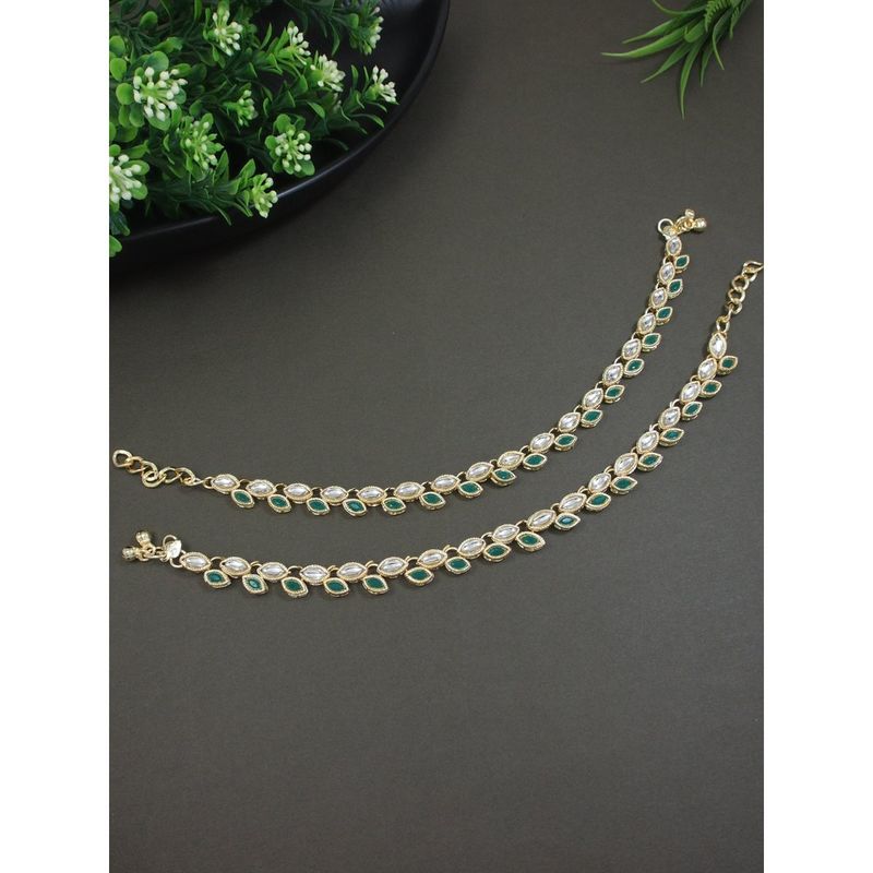 Traditional Gold Plated Kundan Pearl Payal Anklets Jewellery for Women & Girls