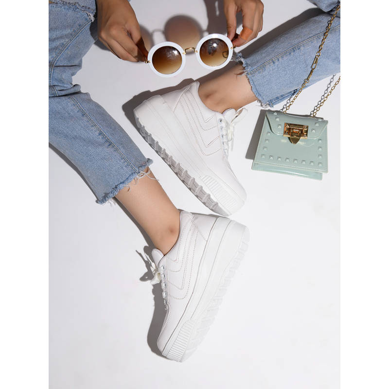 Shoetopia Women White Solid Suede Sneakers (Euro 40)