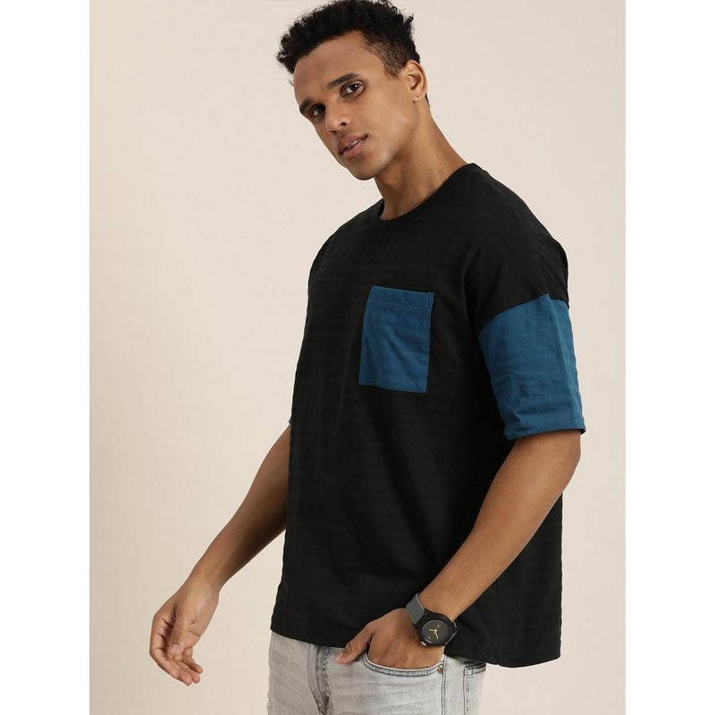 DILLINGER Black Textured Oversized Drop Shoulder T-shirt (L)