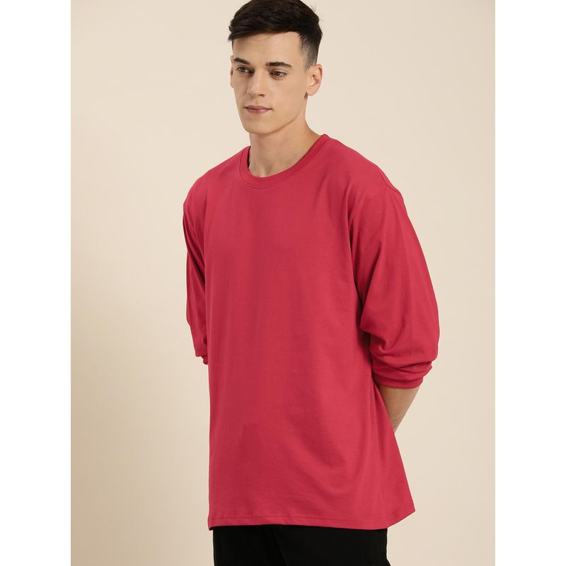 Difference of Opinion Red Solid Oversized T-Shirt (L)