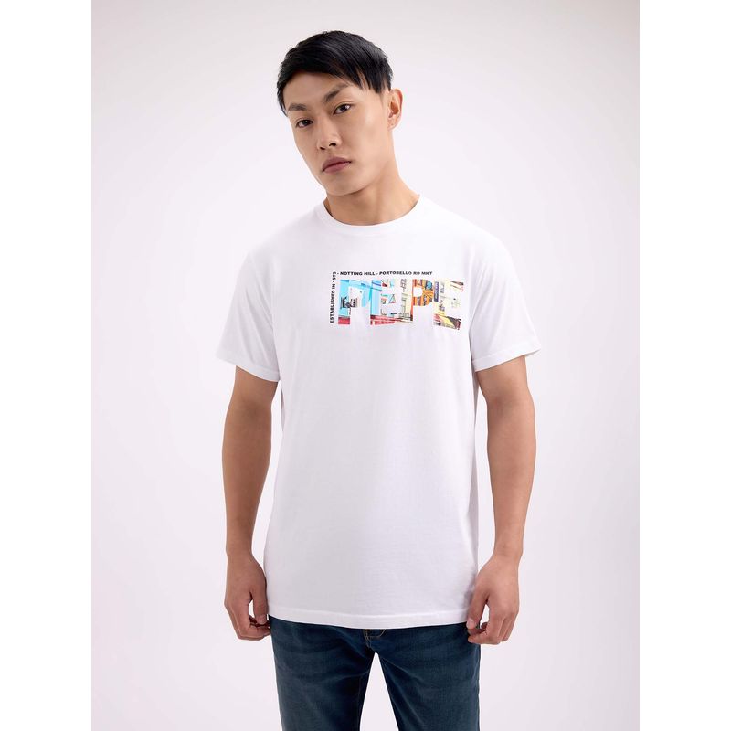 Pepe Jeans Men White Back Printed Half Sleeves T-Shirt (M)
