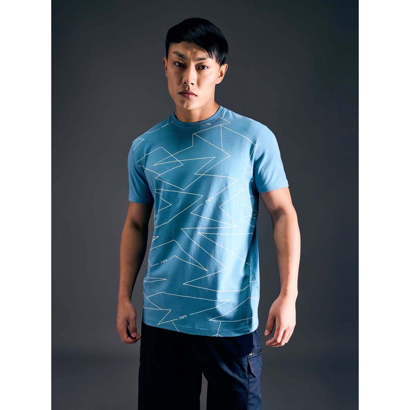 Pepe Jeans Men Blue Geometric Print Half Sleeves Stretch T-Shirt (XL)