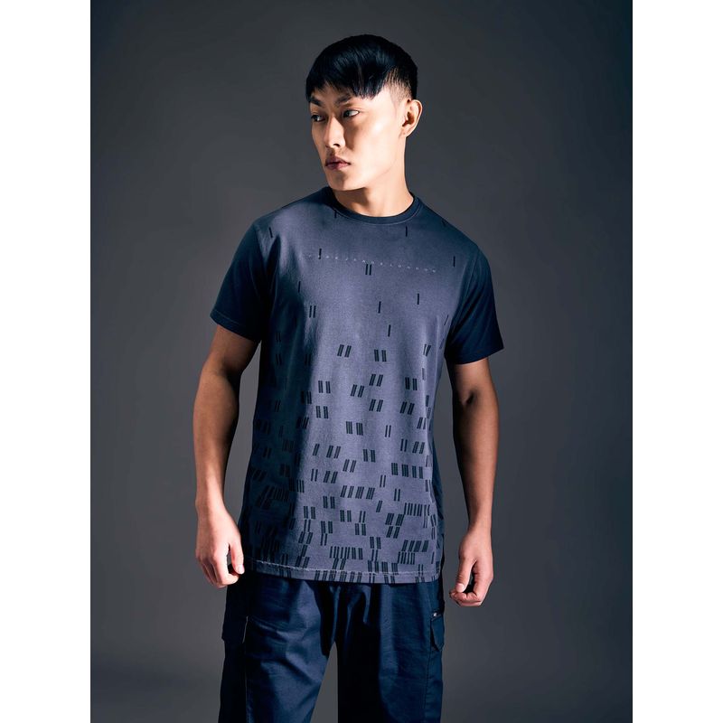 Pepe Jeans Men Grey Geometric Print Half Sleeves Stretch T-Shirt (XL)