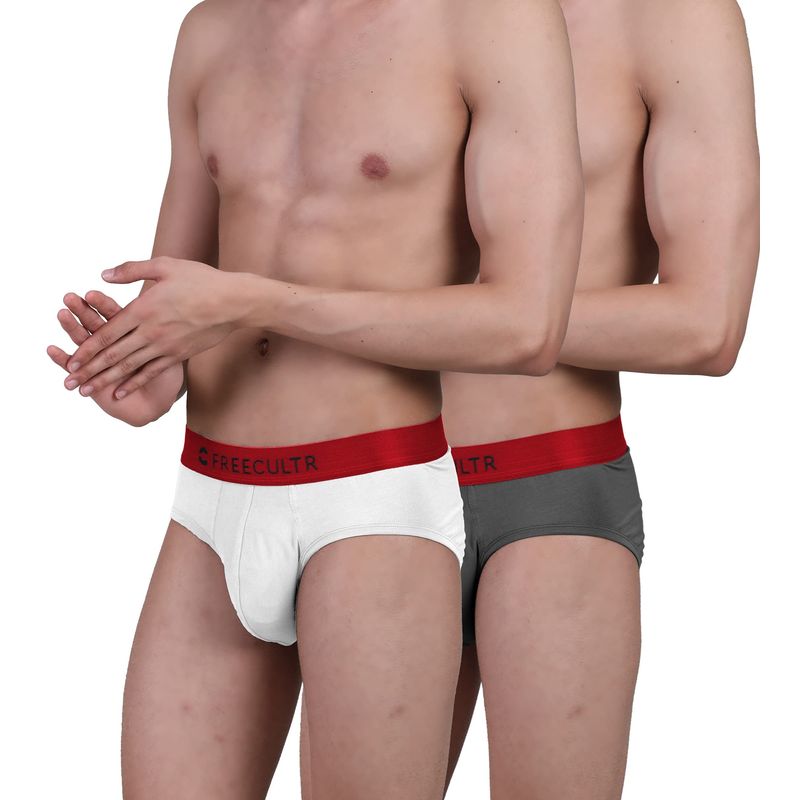 FREECULTR Mens Underwear AntiBacterial Micromodal AntiChaffing Brief, Pack of 2 - Multi-Color (S)